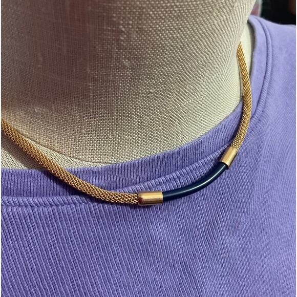 Vintage Sarah Coventry Navy Blue & Gold Necklace - Picture 6 of 10